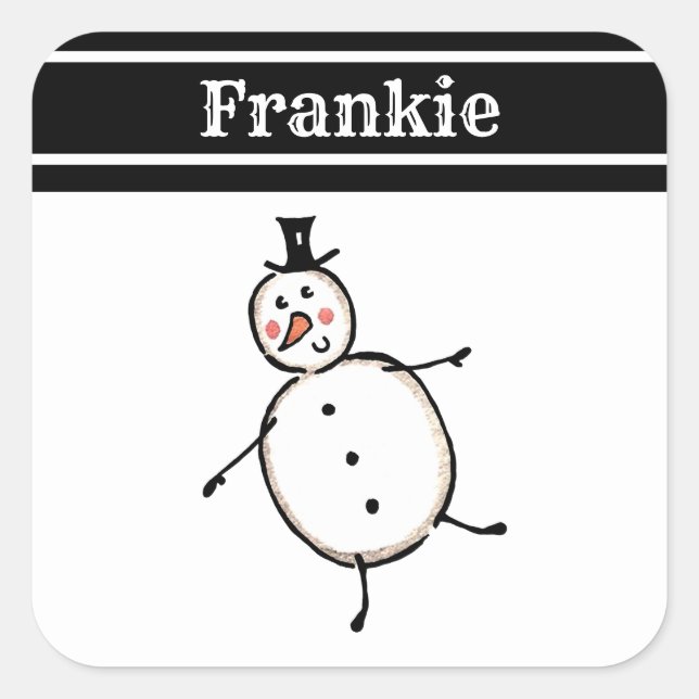 Personalized Cute Christmas Snowman Square Sticker (Front)