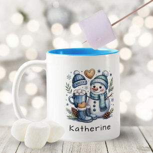 Personalized Cute Christmas Snowman Two-Tone Coffee Mug