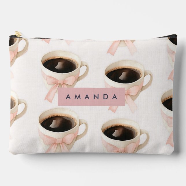 Personalized Cute Coffee Cup Coquette Pattern Accessory Pouch (Front)