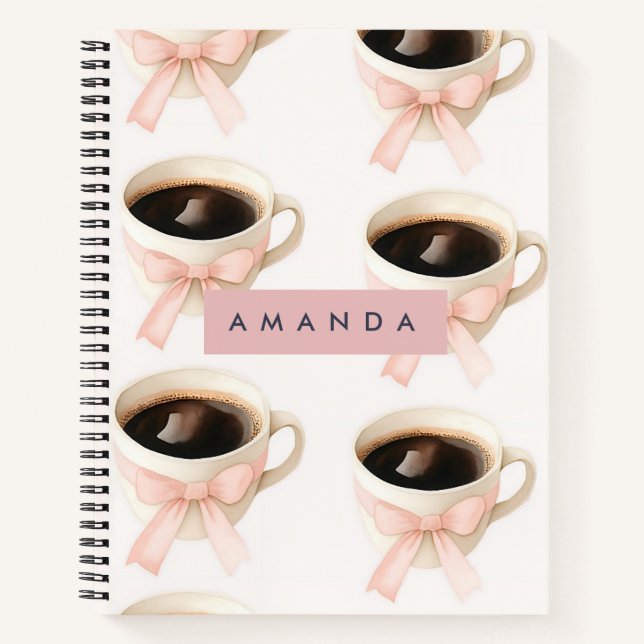 Personalized Cute Coffee Cup Coquette Pattern Notebook (Front)