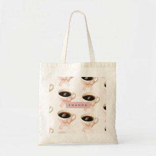 Personalized Cute Coffee Cup Coquette Pattern Tote Bag