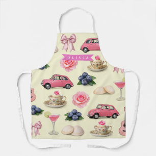 Personalized Cute Coquette Pink Cocktail Ribbon Apron