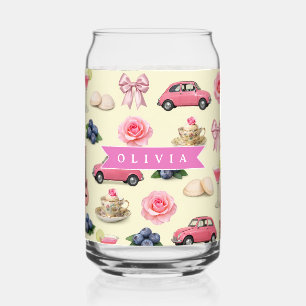 Personalized Cute Coquette Pink Cocktail Ribbon Can Glass