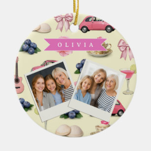 Personalized Cute Coquette Pink Cocktail Ribbon Ceramic Ornament