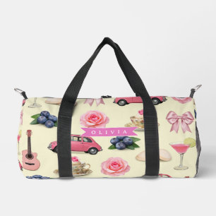 Personalized Cute Coquette Pink Cocktail Ribbon Duffle Bag