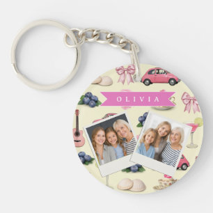 Personalized Cute Coquette Pink Cocktail Ribbon Key Ring
