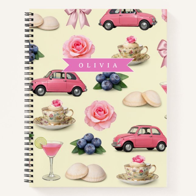 Personalized Cute Coquette Pink Cocktail Ribbon Notebook (Front)