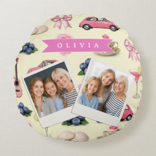 Personalized Cute Coquette Pink Cocktail Ribbon Round Cushion