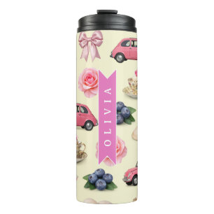 Personalized Cute Coquette Pink Cocktail Ribbon Thermal Tumbler