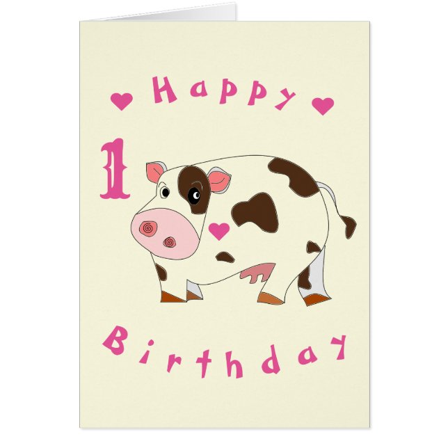 Personalized Cute Cow Baby Birthday Cards (Front)