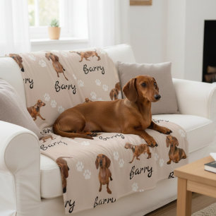 Personalized Cute Dachshund Name & Photo Dog Fleece Blanket