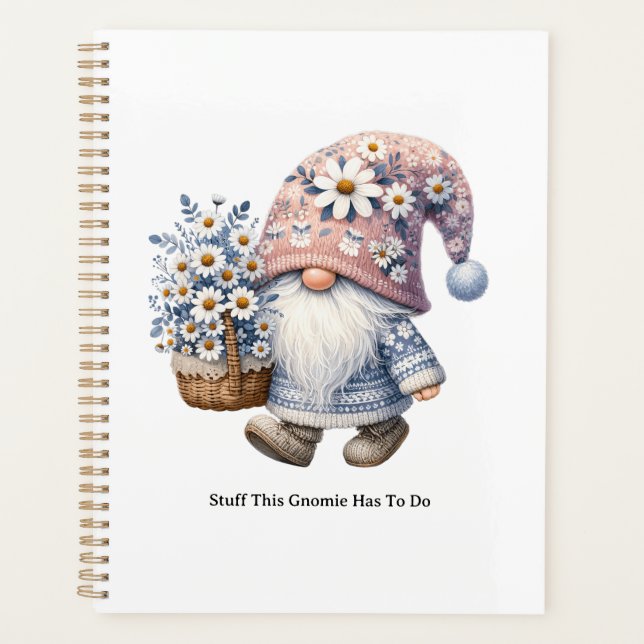 Personalized Cute Daisy Flower Gnome Women's Planner (Front)