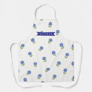 Personalized cute delicate blue floral pattern apron
