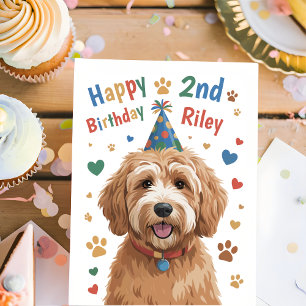Personalized Cute Dog 2nd Birthday Card for Kids 