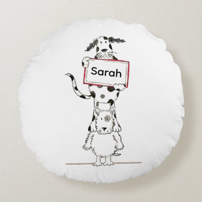 Personalized Cute Dog Acrobat Throw Pillow Cushion (Front)