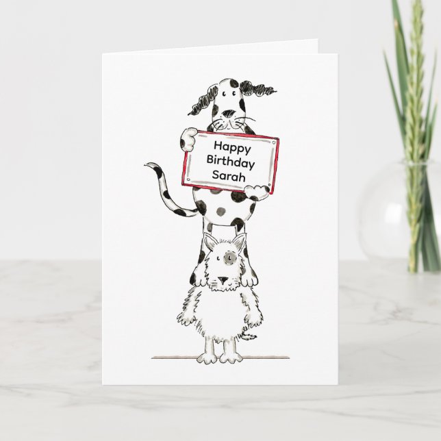 Personalized Cute Dog Acrobats Birthday Card (Front)