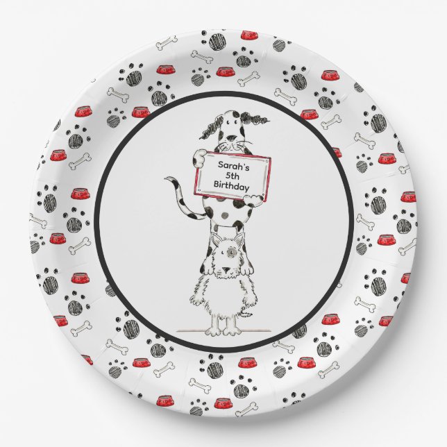 Personalized Cute Dog Acrobats Birthday Paper Plate (Front)