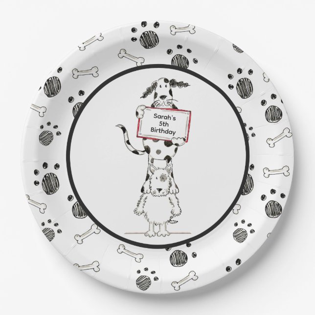 Personalized Cute Dog Acrobats Birthday Paper Plate (Front)
