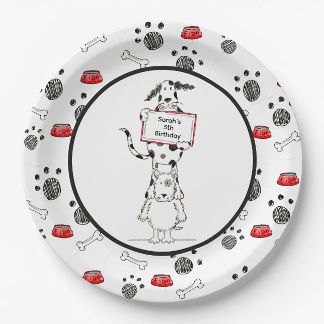 Personalized Cute Dog Acrobats Birthday Paper Plate (Front)