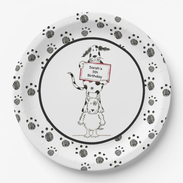 Personalized Cute Dog Acrobats Birthday Paper Plate (Front)