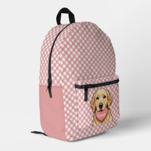 Personalized Cute Dog with Heart Plaid Pattern Printed Backpack