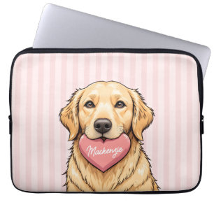Personalized Cute Dog with Pink Heart Laptop Sleeve