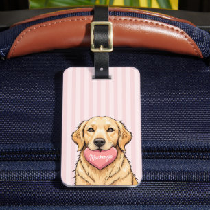 Personalized Cute Dog with Pink Heart Luggage Tag