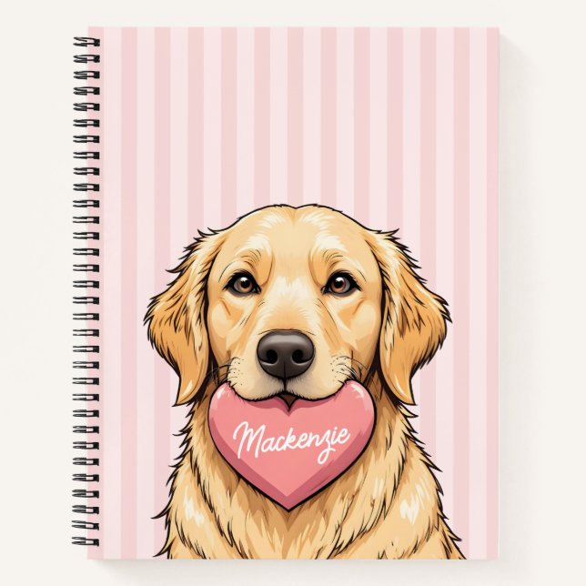 Personalized Cute Dog with Pink Heart Notebook (Front)
