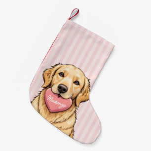 Personalized Cute Dog with Pink Heart Small Christmas Stocking
