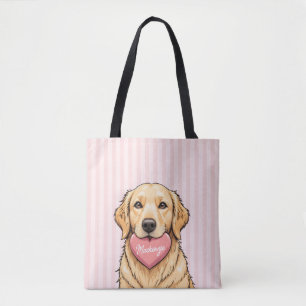 Personalized Cute Dog with Pink Heart Tote Bag