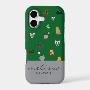 Personalized cute doodle cats kawaii green silver