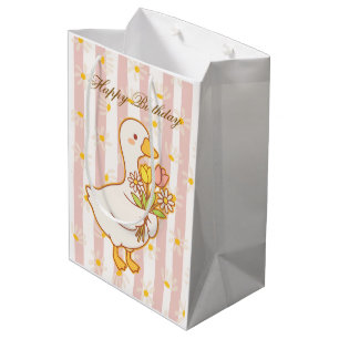 Personalized Cute Duck with Flowers Birthday Gift Medium Gift Bag