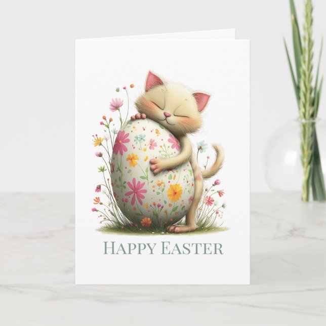 Personalized Cute Easter Kitten Folded Card (Front)