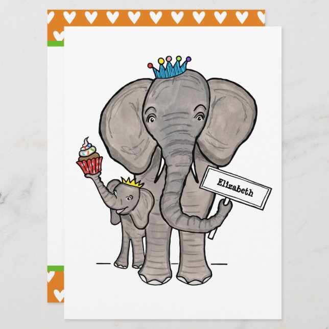Personalized Cute Elephant Baby Shower Invitation (Front/Back)