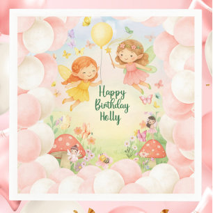 Personalized Cute Fairy Birthday Paper Napkin 