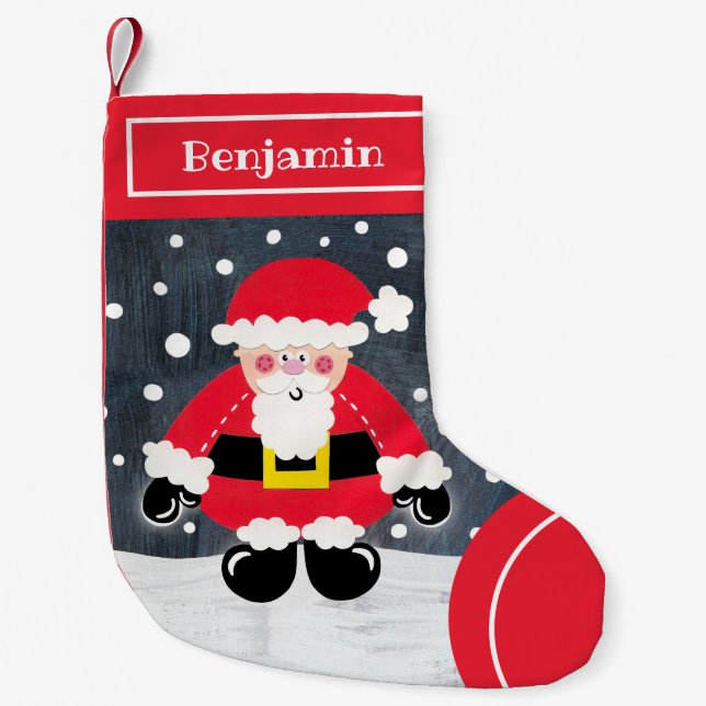 Personalized Cute Father Christmas Santa Claus Small Christmas Stocking (Front)