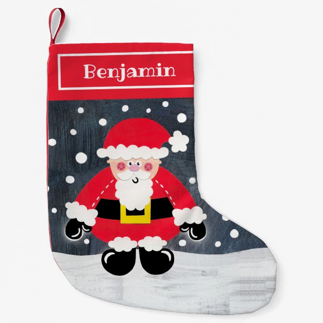 Personalized Cute Father Christmas Santa Claus Small Christmas Stocking (Front)
