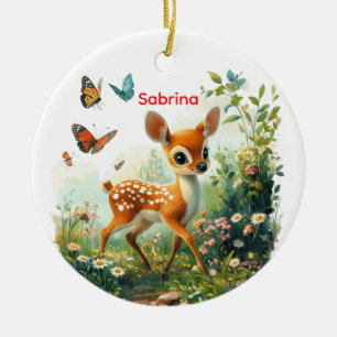 Personalized Cute Fawn Ceramic Ornament
