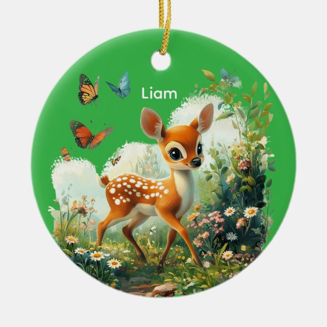 Personalized Cute Fawn Ceramic Ornament (Front)
