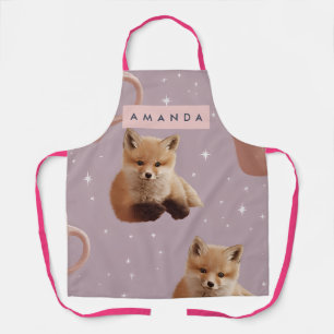 Personalized Cute Fox and Hot Cocoa Pattern Apron
