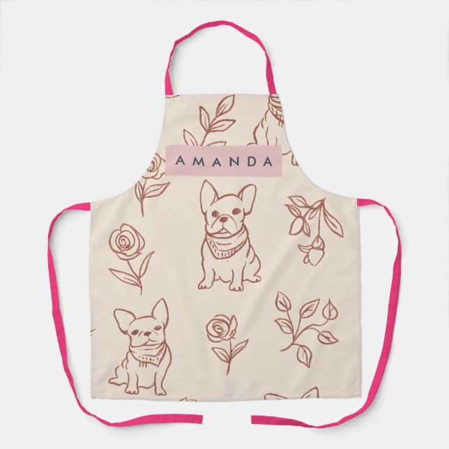 Personalized Cute French Bulldog Floral  Apron (Front)