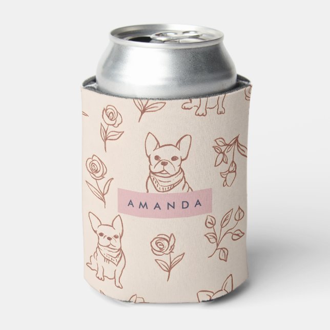 Personalized Cute French Bulldog Floral  Can Cooler (Can Front)
