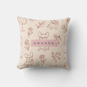 Personalized Cute French Bulldog Floral Cushion