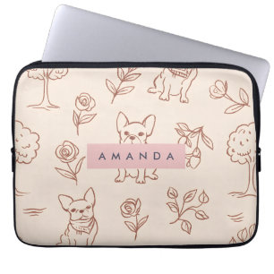 Personalized Cute French Bulldog Floral Laptop Sleeve