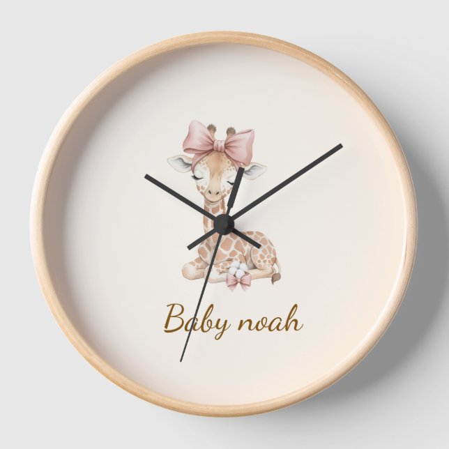 Personalized Cute Giraffe Wall Clock - Custom Name (Front)