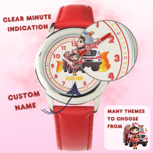 Personalized Cute Girl Firefighter Girls Learning Watch