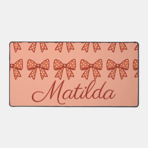 Personalized cute girly gingham bow desk mat
