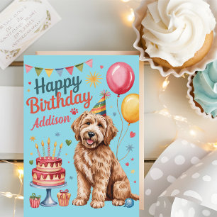 Personalized Cute Goldendoodle Birthday Card