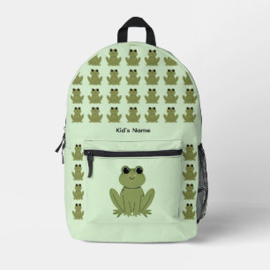 Personalized Cute Green Frog Pattern Name Printed Backpack