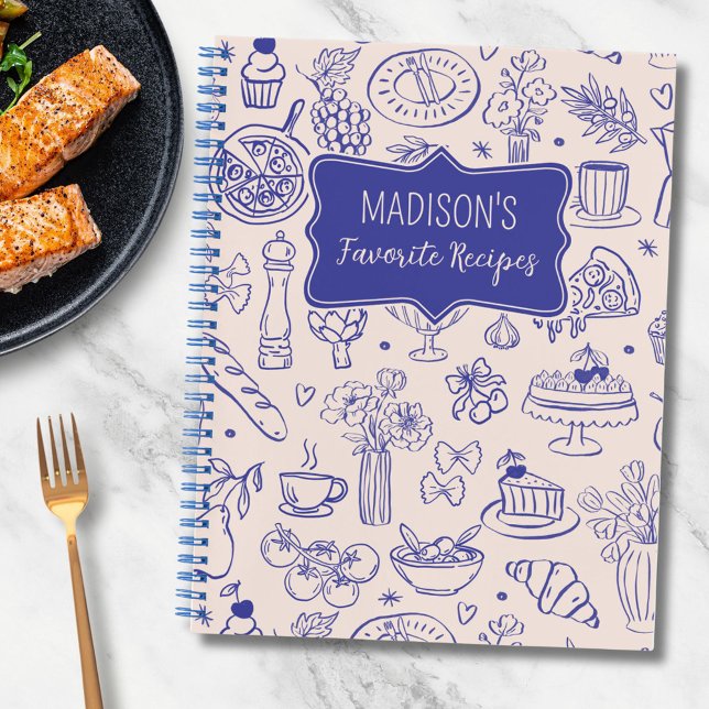 Personalized Cute Hand Drawn Food Flower Recipe Notebook (In situ)